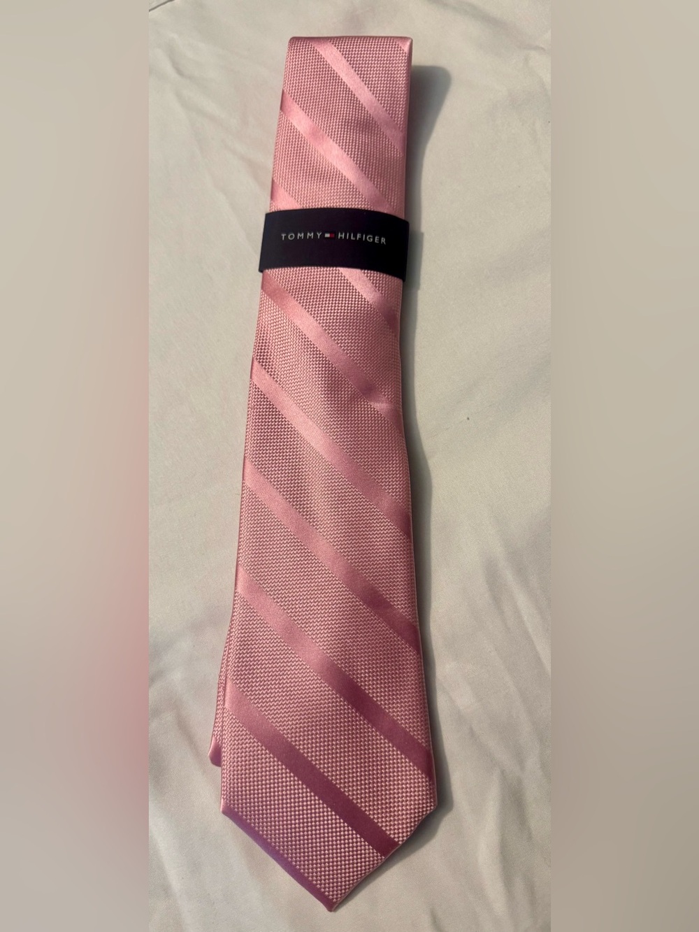 Tommy Hilfiger NWT Pink Diagonal Stripe Silk Tie